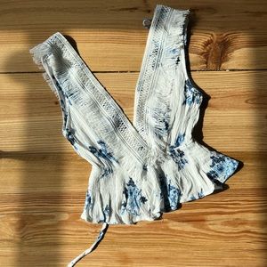 Moon River Fringe Floral Plunge Top